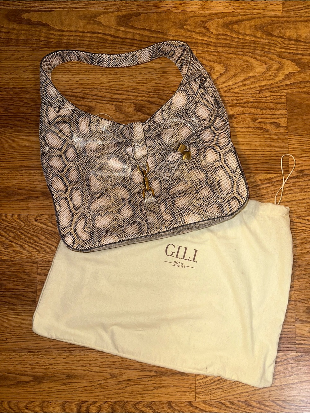 G.I.L.I. Leather Embossed Snakeskin Shoulder Hobo